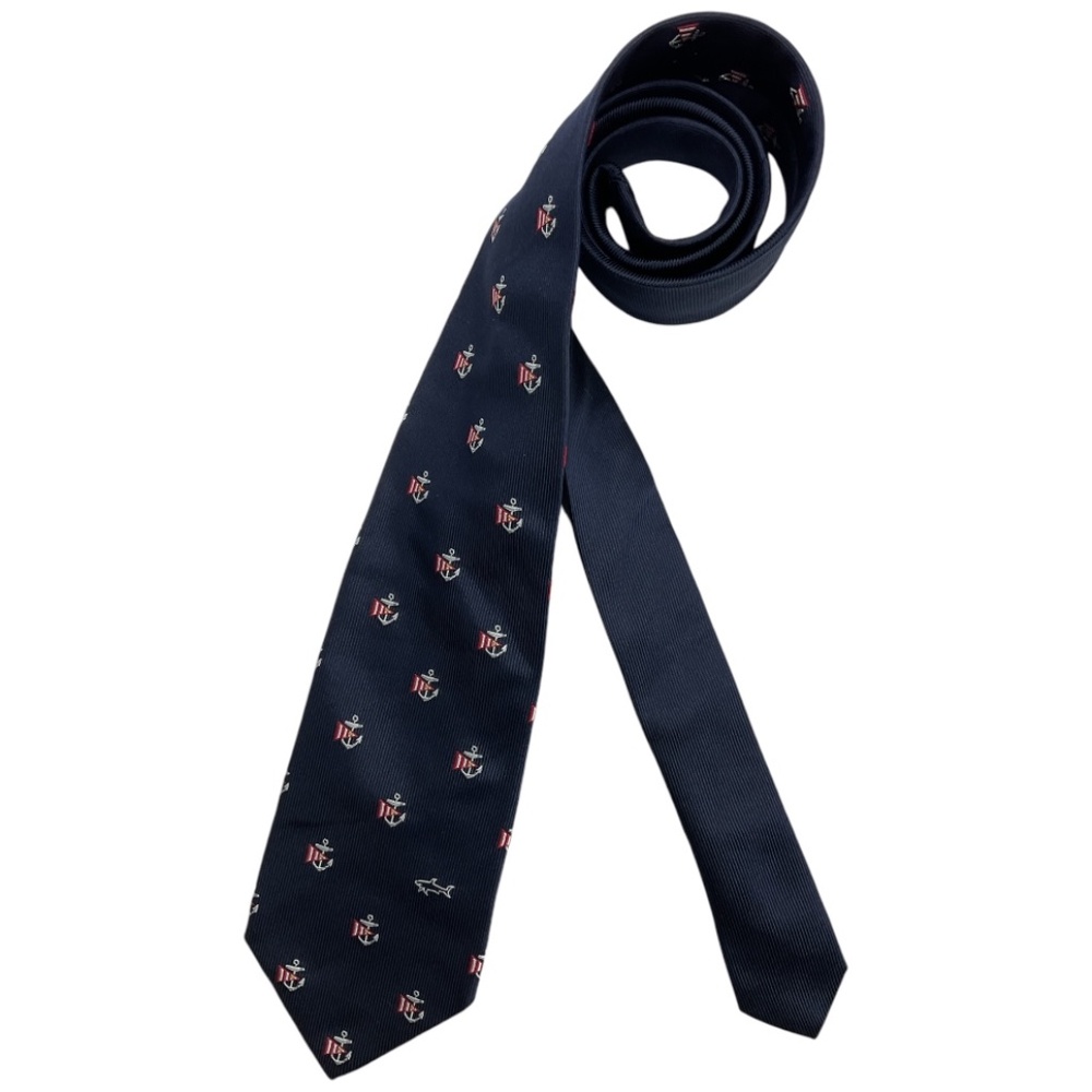SOLD PAUL & SHARK Navy Anchr Flag Logo Silk LUXURY Tie HANDMADE ITALY